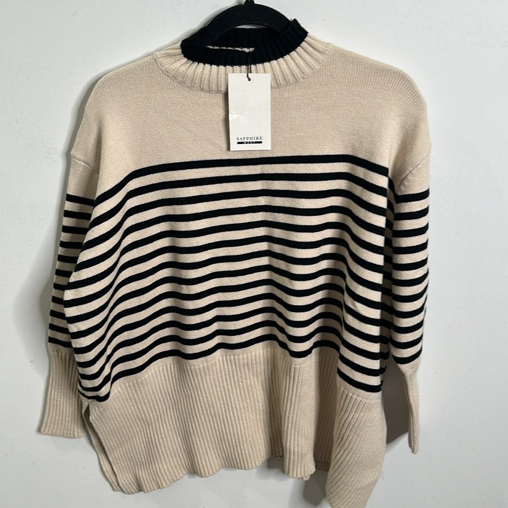 SAPPHIRE west ivory black striped sweater size small